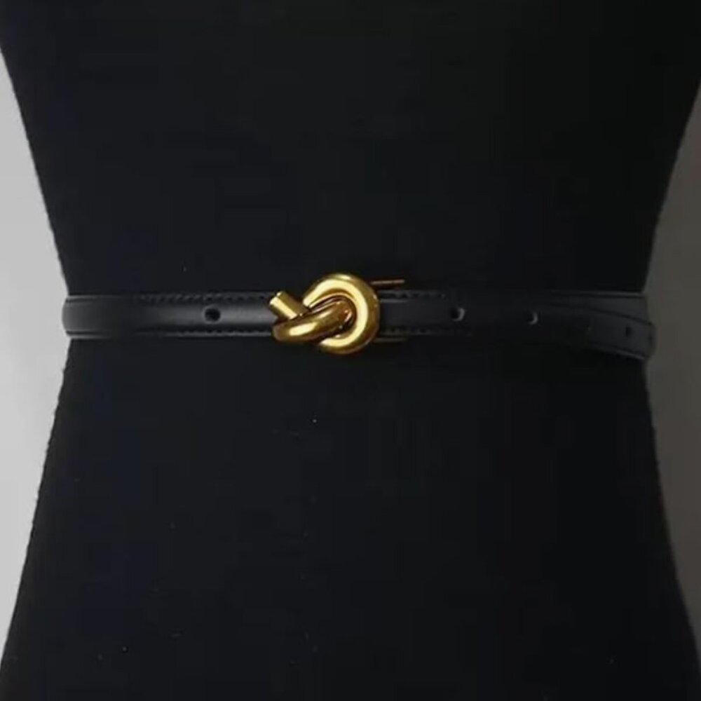 Metal Knot Buckle Skinny Waist Belt for Pants / Jeans / Dresses | Women - Picture 3 of 12